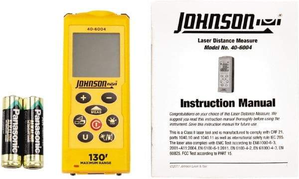 Johnson Level & Tool - 0.05 m to 39.62 m, Laser Distance Finder - 2 AA Alkaline Battery, Accurate to 1/16 Inch - Exact Industrial Supply