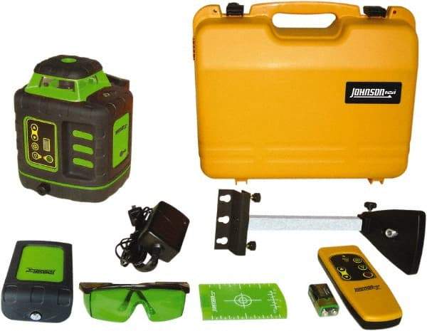 Johnson Level & Tool - 1,200' (Exterior) Measuring Range, 1/8" at 100' Accuracy, Self-Leveling Rotary Laser - ±3° Self Leveling Range, 150, 200, 250 & 300 RPM, 2 Beams, NiMH Battery Included - Exact Industrial Supply