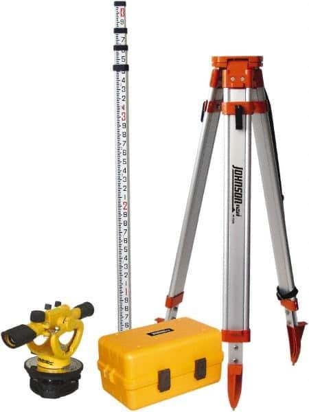 Johnson Level & Tool - 22x Magnification, 4 to 200 Ft. Measuring Range, Transit Optical Level Kit - Accuracy 3/16 Inch at 100 Ft., Kit Includes Tripod, 13 Grade Rod, Hard Shell Carrying Case - Exact Industrial Supply