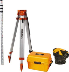 Johnson Level & Tool - 32x Magnification, 2.62 to 450 Ft. Measuring Range, Automatic Optical Level Kit - Accuracy 1/16 Inch at 200 Ft., Kit Includes Tripod, 13 Grade Rod, Hard Shell Carrying Case - Exact Industrial Supply
