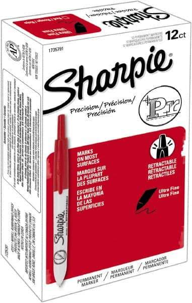 Sharpie - Red Permanent Marker - Retractable Ultra Fine Tip, Alcohol Based Ink - Exact Industrial Supply