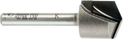 Amana Tool - 23/32" Cut Diam, 1/2" Length of Cut, 2 Flute V-Groove Edge Profile Router Bit - Carbide-Tipped, 1/4" Shank Diam, 2-1/4" OAL, Uncoated - Exact Industrial Supply