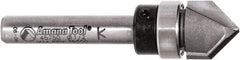 Amana Tool - 1/2" Cut Diam, 1/2" Length of Cut, 2 Flute V-Groove Edge Profile Router Bit - Carbide-Tipped, 1/4" Shank Diam, 2" OAL, Uncoated - Exact Industrial Supply