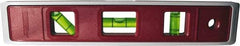 Johnson Level & Tool - Magnetic 9" Long 3 Vial Torpedo Level - ABS Plastic, Red, 1 Plumb, 1 Level & 1 45° Vials - Exact Industrial Supply