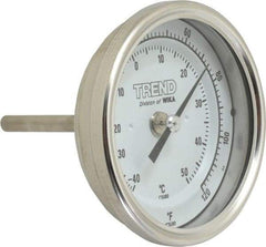 Wika - 2-1/2 Inch Long Stem, 3 Inch Dial Diameter, Stainless Steel, Back Connected Bi-Metal Thermometer - -40 to 50°C, 1% Accuracy - Exact Industrial Supply