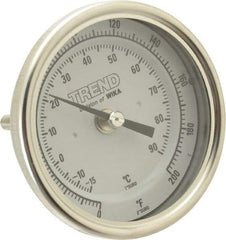 Wika - 2-1/2 Inch Long Stem, 3 Inch Dial Diameter, Stainless Steel, Back Connected Bi-Metal Thermometer - -15 to 90°C, 1% Accuracy - Exact Industrial Supply