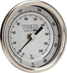 Wika - 2-1/2 Inch Long Stem, 3 Inch Dial Diameter, Stainless Steel, Back Connected Bi-Metal Thermometer - 10 to 200°C, 1% Accuracy - Exact Industrial Supply