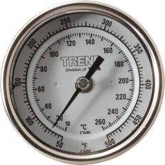 Wika - 2-1/2 Inch Long Stem, 3 Inch Dial Diameter, Stainless Steel, Back Connected Bi-Metal Thermometer - 10 to 260°C, 1% Accuracy - Exact Industrial Supply