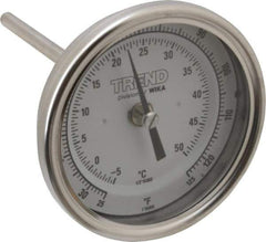 Wika - 4 Inch Long Stem, 3 Inch Dial Diameter, Stainless Steel, Back Connected Bi-Metal Thermometer - -5 to 50°C, 1% Accuracy - Exact Industrial Supply
