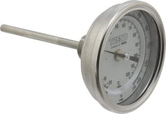 Wika - 4 Inch Long Stem, 3 Inch Dial Diameter, Stainless Steel, Back Connected Bi-Metal Thermometer - -20 to 120°C, 1% Accuracy - Exact Industrial Supply