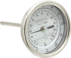 Wika - 4 Inch Long Stem, 3 Inch Dial Diameter, Stainless Steel, Back Connected Bi-Metal Thermometer - -5 to 115°C, 1% Accuracy - Exact Industrial Supply