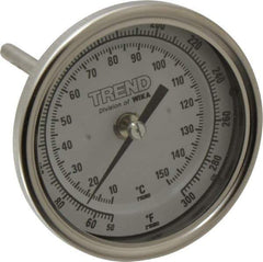 Wika - 4 Inch Long Stem, 3 Inch Dial Diameter, Stainless Steel, Back Connected Bi-Metal Thermometer - 10 to 150°C, 1% Accuracy - Exact Industrial Supply