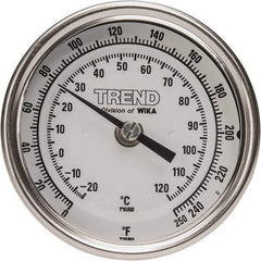 Wika - 6 Inch Long Stem, 3 Inch Dial Diameter, Stainless Steel, Back Connected Bi-Metal Thermometer - -20 to 120°C, 1% Accuracy - Exact Industrial Supply