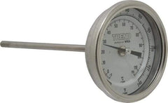 Wika - 6 Inch Long Stem, 3 Inch Dial Diameter, Stainless Steel, Back Connected Bi-Metal Thermometer - -5 to 115°C, 1% Accuracy - Exact Industrial Supply