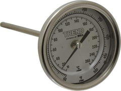 Wika - 6 Inch Long Stem, 3 Inch Dial Diameter, Stainless Steel, Back Connected Bi-Metal Thermometer - 10 to 260°C, 1% Accuracy - Exact Industrial Supply