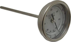 Wika - 6 Inch Long Stem, 3 Inch Dial Diameter, Stainless Steel, Back Connected Bi-Metal Thermometer - 65 to 400°C, 1% Accuracy - Exact Industrial Supply