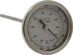 Wika - 9 Inch Long Stem, 3 Inch Dial Diameter, Stainless Steel, Back Connected Bi-Metal Thermometer - 100 to 540°C, 1% Accuracy - Exact Industrial Supply