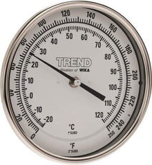 Wika - 2-1/2 Inch Long Stem, 5 Inch Dial Diameter, Stainless Steel, Back Connected Bi-Metal Thermometer - -20 to 120°C, 1% Accuracy - Exact Industrial Supply