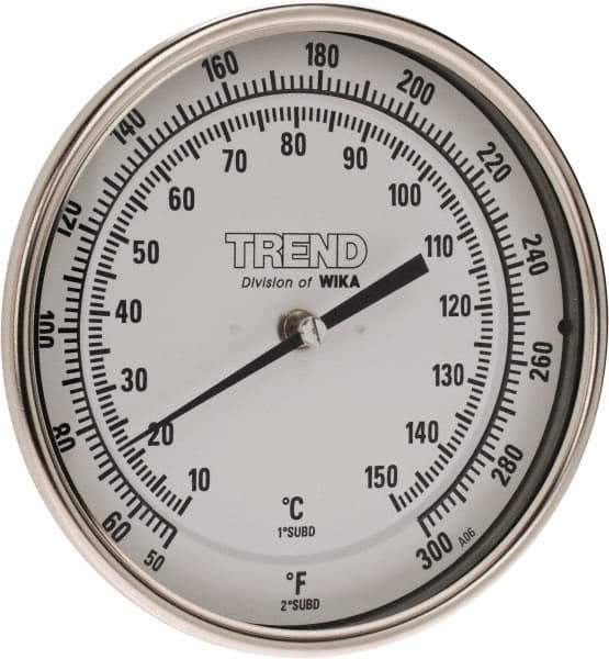 Wika - 2-1/2 Inch Long Stem, 5 Inch Dial Diameter, Stainless Steel, Back Connected Bi-Metal Thermometer - 10 to 150°C, 1% Accuracy - Exact Industrial Supply