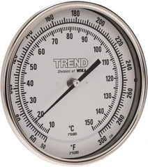 Wika - 6 Inch Long Stem, 5 Inch Dial Diameter, Stainless Steel, Back Connected Bi-Metal Thermometer - 10 to 150°C, 1% Accuracy - Exact Industrial Supply