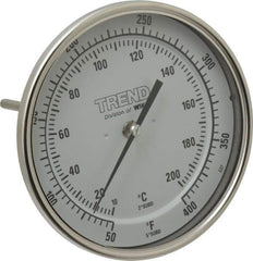 Wika - 6 Inch Long Stem, 5 Inch Dial Diameter, Stainless Steel, Back Connected Bi-Metal Thermometer - 10 to 200°C, 1% Accuracy - Exact Industrial Supply