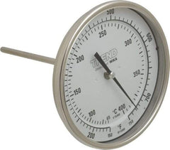 Wika - 6 Inch Long Stem, 5 Inch Dial Diameter, Stainless Steel, Back Connected Bi-Metal Thermometer - 65 to 400°C, 1% Accuracy - Exact Industrial Supply