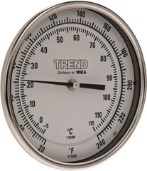Wika - 9 Inch Long Stem, 5 Inch Dial Diameter, Stainless Steel, Back Connected Bi-Metal Thermometer - -5 to 115°C, 1% Accuracy - Exact Industrial Supply
