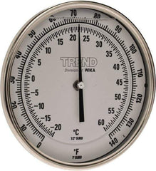 Wika - 4 Inch Long Stem, 5 Inch Dial Diameter, Stainless Steel, Back Connected Bi-Metal Thermometer - -20 to 60°C, 1% Accuracy - Exact Industrial Supply