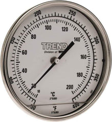 Wika - 4 Inch Long Stem, 5 Inch Dial Diameter, Stainless Steel, Back Connected Bi-Metal Thermometer - 10 to 200°C, 1% Accuracy - Exact Industrial Supply