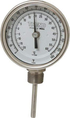 Wika - 2-1/2 Inch Long Stem, 3 Inch Dial Diameter, Stainless Steel, Bottom Connected Bi-Metal Thermometer - -20 to 60°C, 1% Accuracy - Exact Industrial Supply
