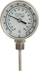 Wika - 2-1/2 Inch Long Stem, 3 Inch Dial Diameter, Stainless Steel, Bottom Connected Bi-Metal Thermometer - -20 to 120°C, 1% Accuracy - Exact Industrial Supply
