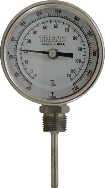 Wika - 2-1/2 Inch Long Stem, 3 Inch Dial Diameter, Stainless Steel, Bottom Connected Bi-Metal Thermometer - -5 to 115°C, 1% Accuracy - Exact Industrial Supply