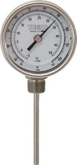 Wika - 4 Inch Long Stem, 3 Inch Dial Diameter, Stainless Steel, Bottom Connected Bi-Metal Thermometer - -5 to 50°C, 1% Accuracy - Exact Industrial Supply