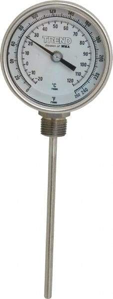 Wika - 6 Inch Long Stem, 3 Inch Dial Diameter, Stainless Steel, Bottom Connected Bi-Metal Thermometer - -20 to 120°C, 1% Accuracy - Exact Industrial Supply