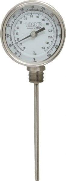 Wika - 6 Inch Long Stem, 3 Inch Dial Diameter, Stainless Steel, Bottom Connected Bi-Metal Thermometer - 10 to 150°C, 1% Accuracy - Exact Industrial Supply