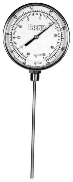 Wika - 6 Inch Long Stem, 5 Inch Dial Diameter, Stainless Steel, Bottom Connected Bi-Metal Thermometer - -5 to 115°C, 1% Accuracy - Exact Industrial Supply