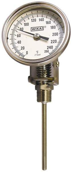 Wika - 15 Inch Long Stem, Stainless Steel, Back Connected Bi-Metal Thermometer - 65 to 400°C, 1% Accuracy - Exact Industrial Supply
