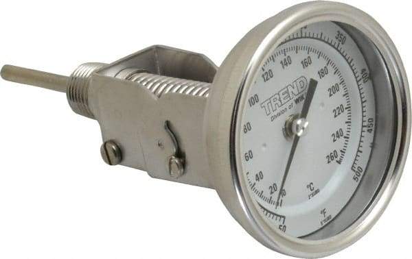 Wika - 2-1/2 Inch Long Stem, 3 Inch Dial Diameter, Stainless Steel, Adjustable Angle Bi-Metal Thermometer - 10 to 260°C, 1% Accuracy - Exact Industrial Supply