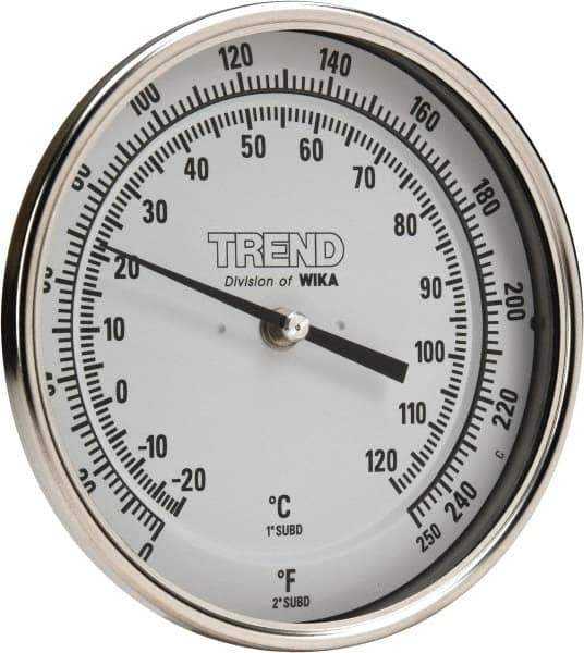 Wika - 2-1/2 Inch Long Stem, 5 Inch Dial Diameter, Stainless Steel, Adjustable Angle Bi-Metal Thermometer - -20 to 120°C, 1% Accuracy - Exact Industrial Supply