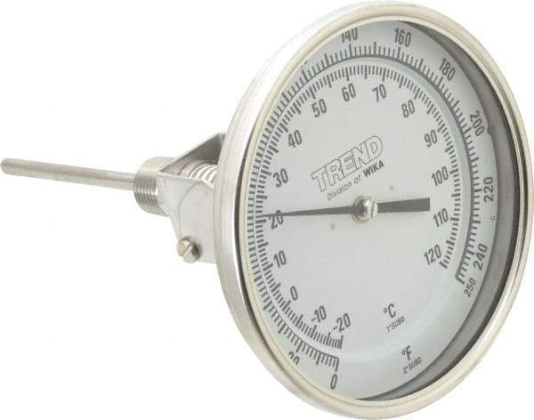 Wika - 4 Inch Long Stem, 5 Inch Dial Diameter, Stainless Steel, Adjustable Angle Bi-Metal Thermometer - -20 to 120°C, 1% Accuracy - Exact Industrial Supply