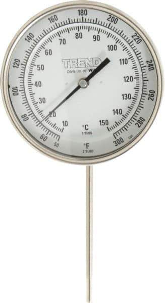 Wika - 6 Inch Long Stem, 5 Inch Dial Diameter, Stainless Steel, Adjustable Angle Bi-Metal Thermometer - 10 to 150°C, 1% Accuracy - Exact Industrial Supply
