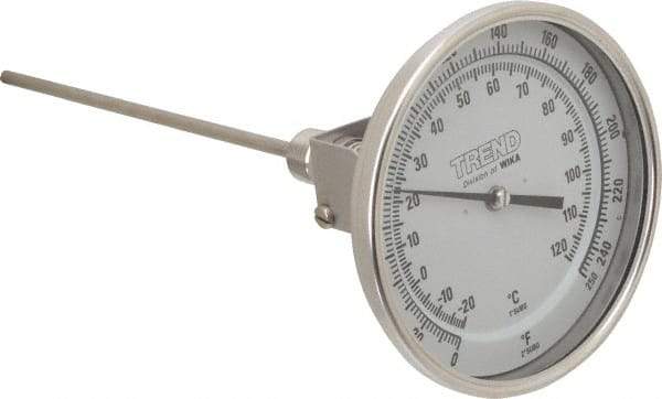 Wika - 9 Inch Long Stem, 5 Inch Dial Diameter, Stainless Steel, Adjustable Angle Bi-Metal Thermometer - -20 to 120°C, 1% Accuracy - Exact Industrial Supply