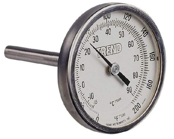 Wika - 2-1/2 Inch Long Stem, 2 Inch Dial Diameter, Stainless Steel, Back Connected Bi-Metal Thermometer - 100 to 540°C, 1% Accuracy - Exact Industrial Supply