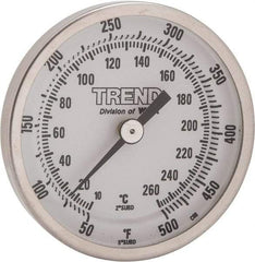 Wika - 2-1/2 Inch Long Stem, 2 Inch Dial Diameter, Stainless Steel, Back Connected Bi-Metal Thermometer - 10 to 260°C, 1% Accuracy - Exact Industrial Supply
