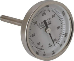 Wika - 2-1/2 Inch Long Stem, 2 Inch Dial Diameter, Stainless Steel, Back Connected Bi-Metal Thermometer - 65 to 400°C, 1% Accuracy - Exact Industrial Supply
