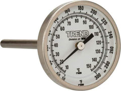 Wika - 4 Inch Long Stem, 2 Inch Dial Diameter, Stainless Steel, Back Connected Bi-Metal Thermometer - 10 to 150°C, 1% Accuracy - Exact Industrial Supply