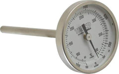 Wika - 4 Inch Long Stem, 2 Inch Dial Diameter, Stainless Steel, Back Connected Bi-Metal Thermometer - 65 to 400°C, 1% Accuracy - Exact Industrial Supply