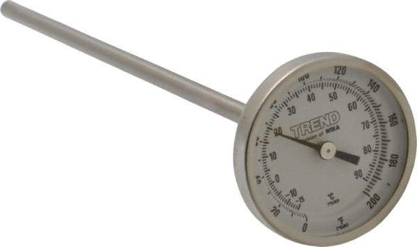 Wika - 9 Inch Long Stem, 2 Inch Dial Diameter, Stainless Steel, Back Connected Bi-Metal Thermometer - -15 to 90°C, 1% Accuracy - Exact Industrial Supply