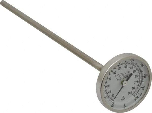 Wika - 9 Inch Long Stem, 2 Inch Dial Diameter, Stainless Steel, Back Connected Bi-Metal Thermometer - 10 to 260°C, 1% Accuracy - Exact Industrial Supply