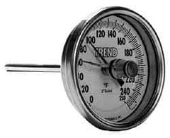 Wika - 9 Inch Long Stem, 3 Inch Dial Diameter, Stainless Steel, Back Connected Bi-Metal Thermometer - 10 to 200°C, 1% Accuracy - Exact Industrial Supply